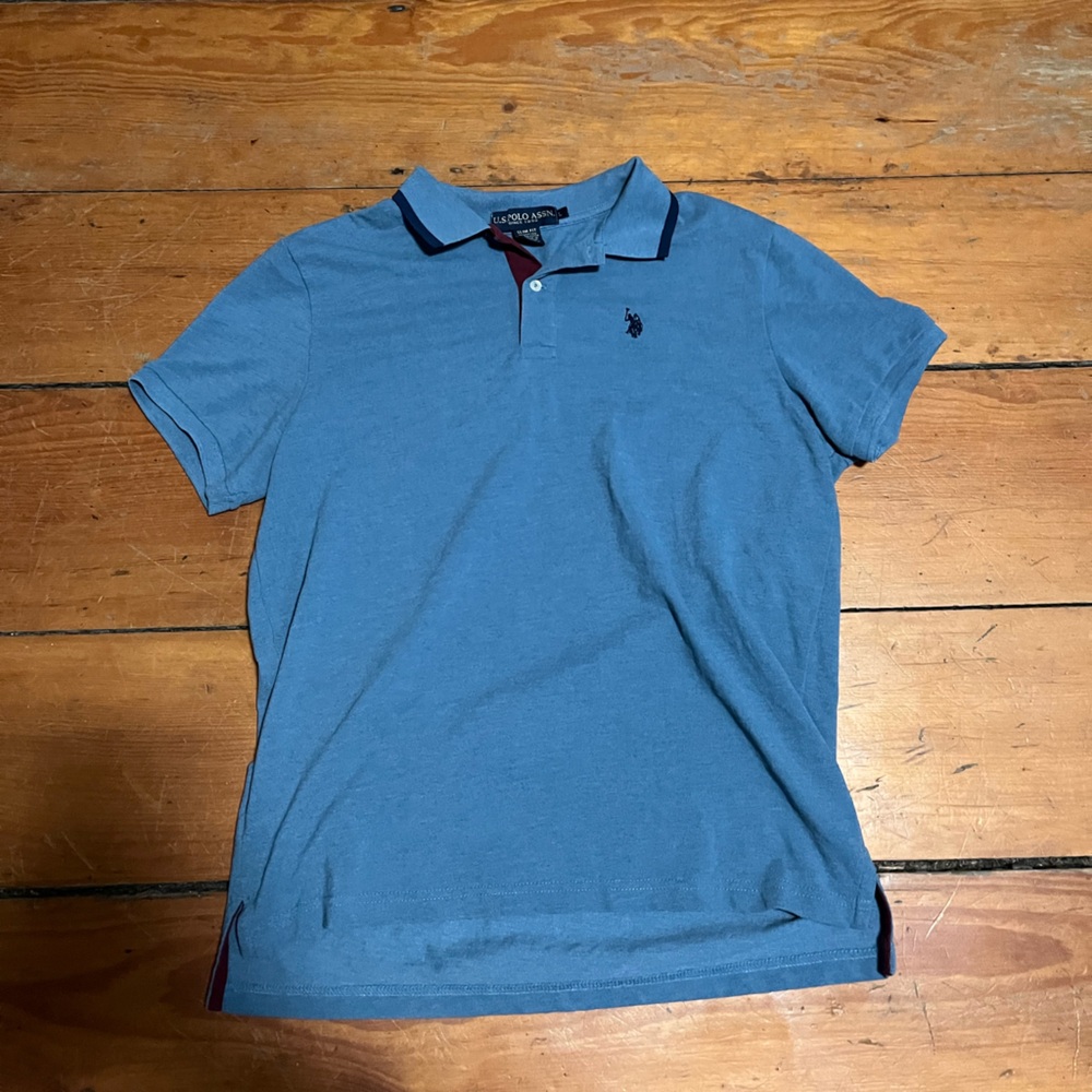 U.S. Polo Assn. Blue Polo Shirt with Maroon Accent